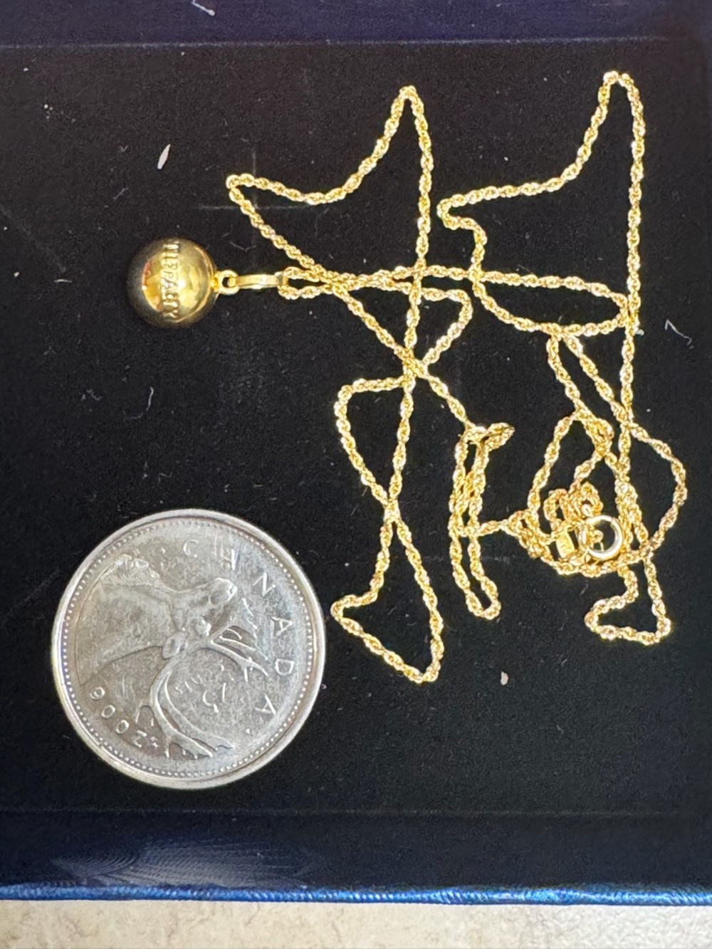 18K Gold Women's Pendant & Rope Necklace Ball Charm 20 inches - Dainty - Picture 2 of 2
